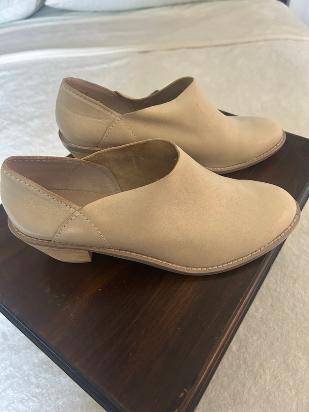 Kelsi Dagger Beige Leather Slip-On Mules
